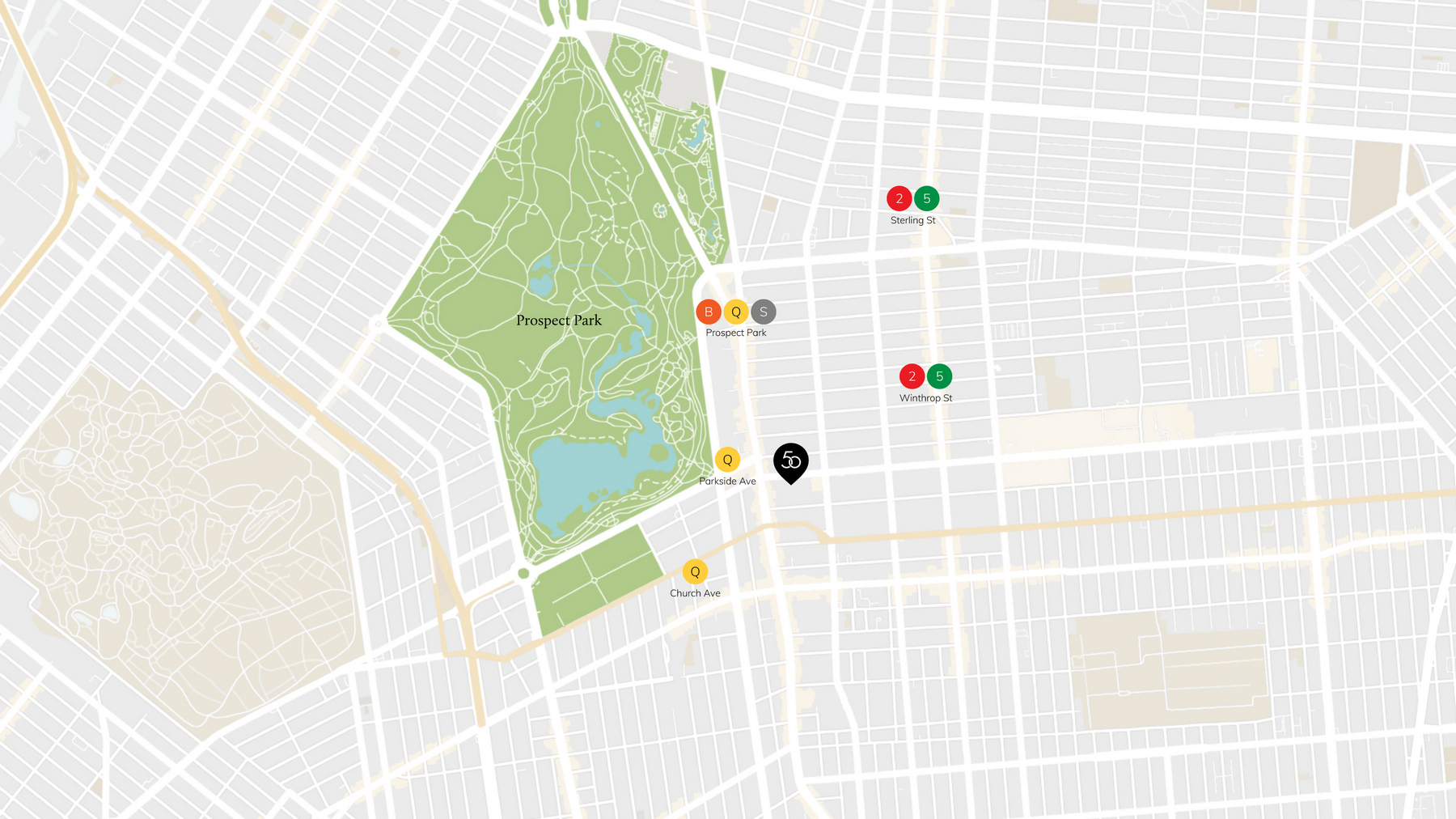 Location map graphic showing park, nearby subway stops and building location